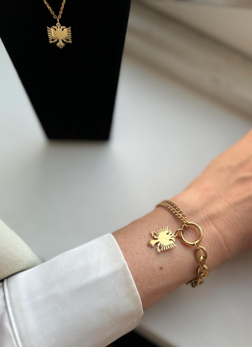 Albanese Adelaar armband met Hanger - Stainless Steel Gold Plated| goud | ketting Albanië | Balkan | Joegoslavie | Albania | Shqipëri |